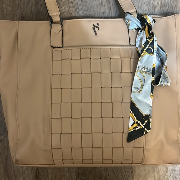 Vera Wang Large Raddix Tote Handbag Purse - Country Beige Tan Woven - Picture 2 of 7